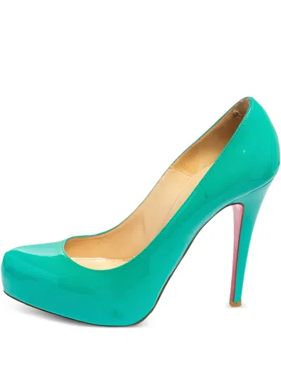 Pre-owned Christian Louboutin 115mm Rolando Patent-leather Pumps In Green