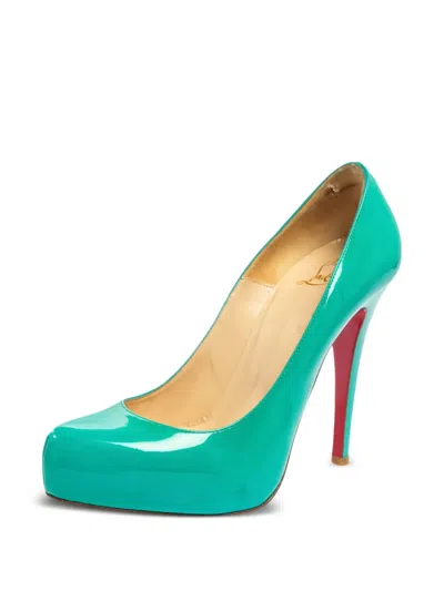 Pre-owned Christian Louboutin 115mm Rolando Patent-leather Pumps In Green