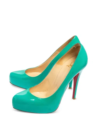 Pre-owned Christian Louboutin 115mm Rolando Patent-leather Pumps In Green