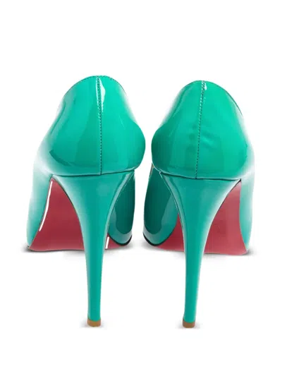 Pre-owned Christian Louboutin 115mm Rolando Patent-leather Pumps In Green