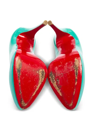 Pre-owned Christian Louboutin 115mm Rolando Patent-leather Pumps In Green