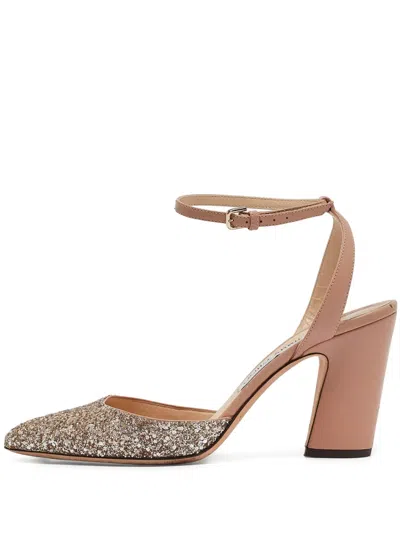 Pre-owned Jimmy Choo 100mm Glitter-detailed Pumps In Neutral