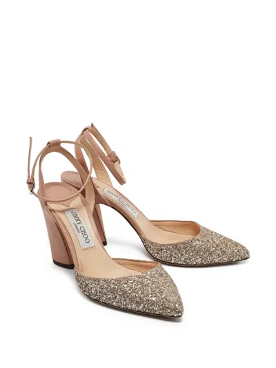 Pre-owned Jimmy Choo 100mm Glitter-detailed Pumps In Neutral