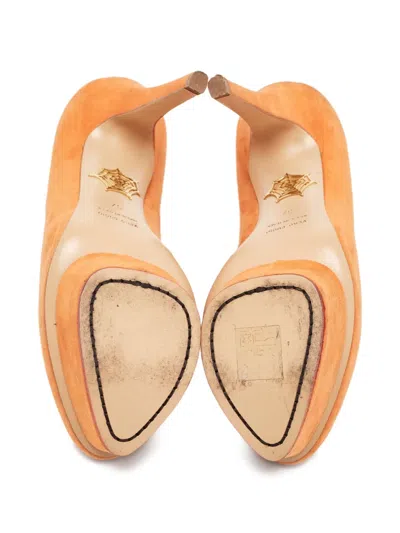 Pre-owned Charlotte Olympia  145mm Dolly Suede Pumps In Orange