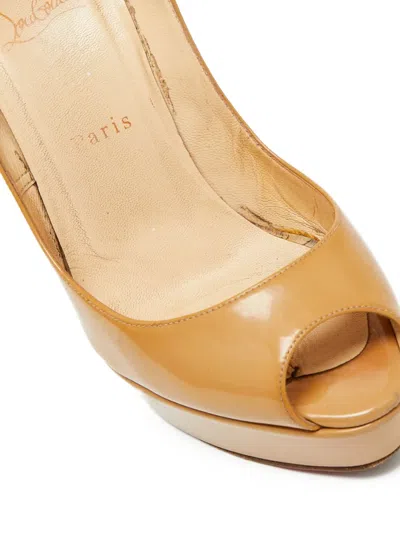 Pre-owned Christian Louboutin 135mm Patent-leather Sandals In Neutral