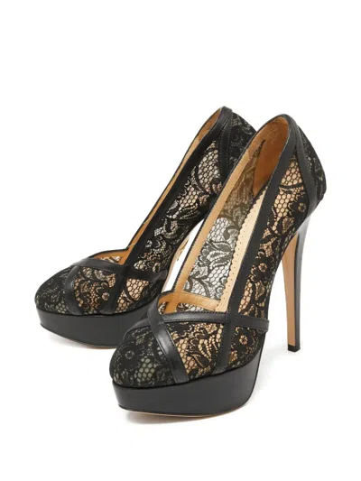 Pre-owned Charlotte Olympia  140mm Lace Platform Pumps In Black