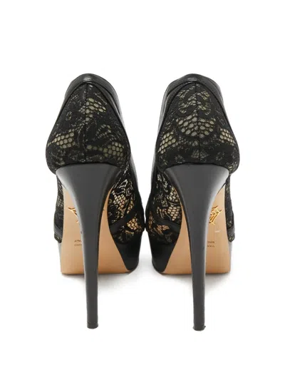 Pre-owned Charlotte Olympia  140mm Lace Platform Pumps In Black