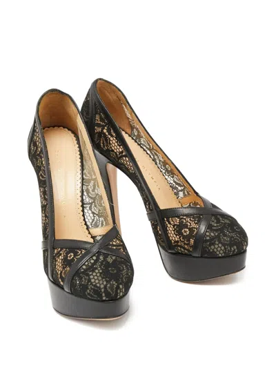 Pre-owned Charlotte Olympia  140mm Lace Platform Pumps In Black