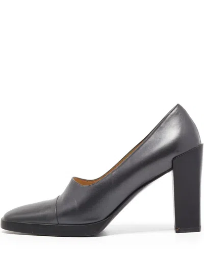 Pre-owned Gucci 100mm Square-toe Pumps In Gray
