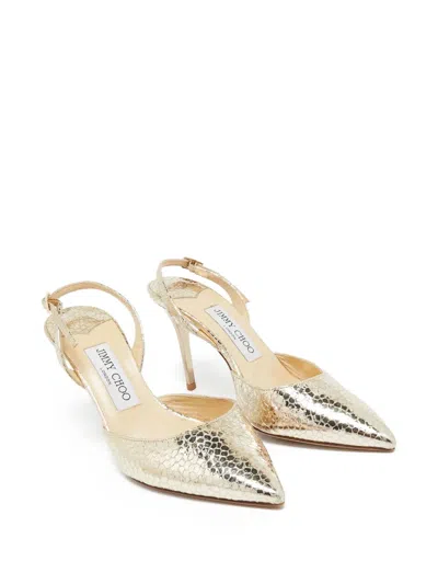 Pre-owned Jimmy Choo 100mm Metallic Snakeskin-effect Slingback Heels