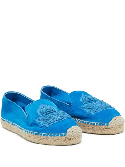 Pre-owned Christian Louboutin Embroidered Suede Espadrilles In Blue