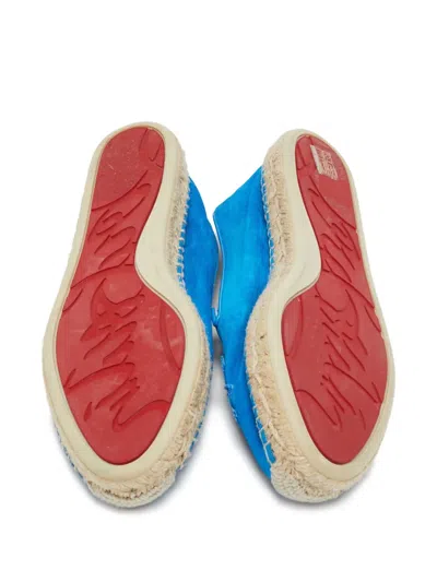 Pre-owned Christian Louboutin Embroidered Suede Espadrilles In Blue