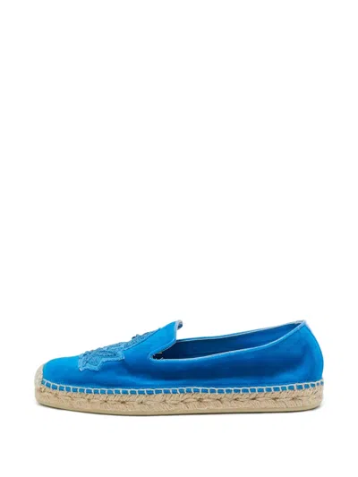Pre-owned Christian Louboutin Embroidered Suede Espadrilles In Blue