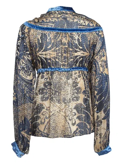 Pre-owned Roberto Cavalli Vintage Paisley-print Tie-neck Blouse In Blue