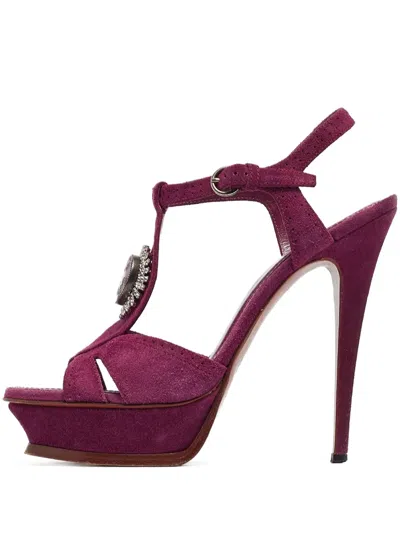 Pre-owned Saint Laurent 140mm Suede Heeled Sandals