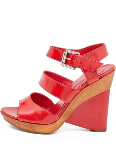 Pre-owned Gianvito Rossi  120mm Wedge Sandals In Red