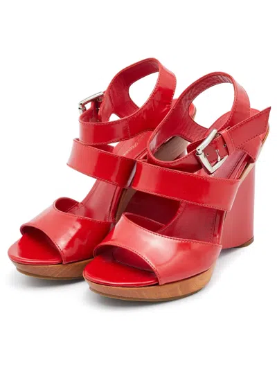 Pre-owned Gianvito Rossi  120mm Wedge Sandals In Red