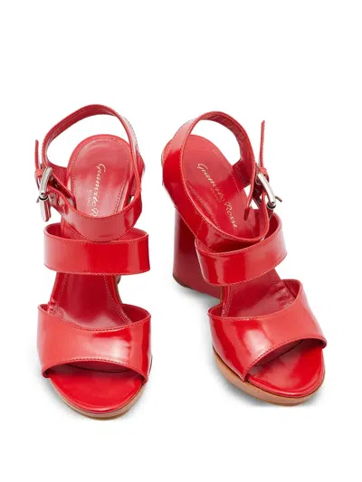 Pre-owned Gianvito Rossi  120mm Wedge Sandals In Red