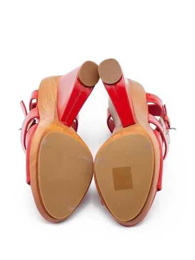 Pre-owned Gianvito Rossi  120mm Wedge Sandals In Red