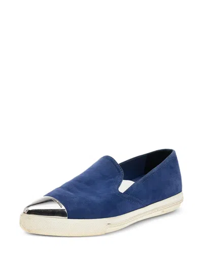Pre-owned Miu Miu Metal-toecap Suede Sneakers