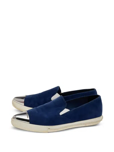 Pre-owned Miu Miu Metal-toecap Suede Sneakers