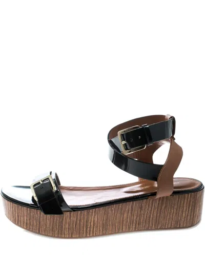 Pre-owned Sergio Rossi Vintage 45mm Platform Heeled Sandals In Black