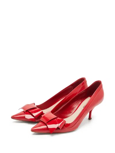 Pre-owned Miu Miu Bow-detail Pointed-toe Pumps In Red