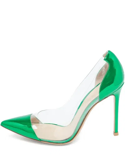 Pre-owned Gianvito Rossi  105mm Plexi Transparent-panelled Stiletto Pumps In Green