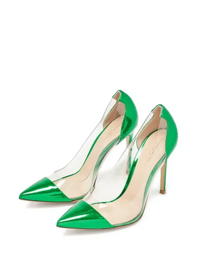 Pre-owned Gianvito Rossi  105mm Plexi Transparent-panelled Stiletto Pumps In Green