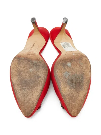 Pre-owned Manolo Blahnik 70mm Hangisi Satin Mules In Red