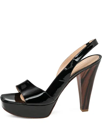Pre-owned Gianvito Rossi Patent-finish Platform Slingback Sandals In Black