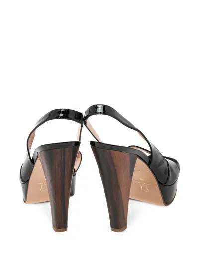 Pre-owned Gianvito Rossi Patent-finish Platform Slingback Sandals In Black