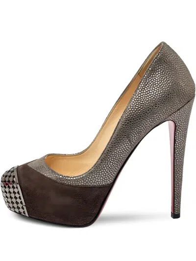 Pre-owned Christian Louboutin 13mm Panelled Platform Pumps In Brown