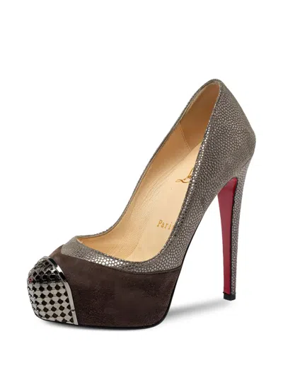 Pre-owned Christian Louboutin 13mm Panelled Platform Pumps In Brown