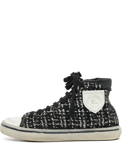 Pre-owned Saint Laurent Tweed Sneakers In Black