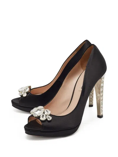 Pre-owned Miu Miu 120mm Crystal-embellished Satin Pumps