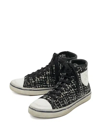 Pre-owned Saint Laurent Tweed Sneakers In Black
