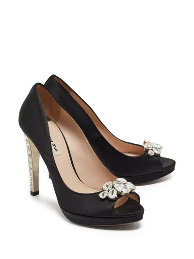 Pre-owned Miu Miu 120mm Crystal-embellished Satin Pumps