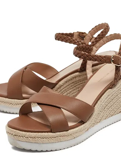 Pre-owned Stuart Weitzman 100mm Braided-strap Wedge Sandals In Brown