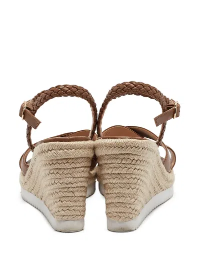 Pre-owned Stuart Weitzman 100mm Braided-strap Wedge Sandals In Brown