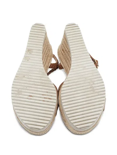 Pre-owned Stuart Weitzman 100mm Braided-strap Wedge Sandals In Brown