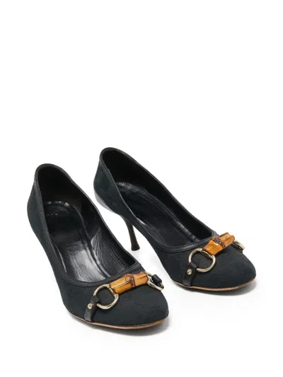 Pre-owned Gucci 110mm Bamboo-detail Pumps In Black