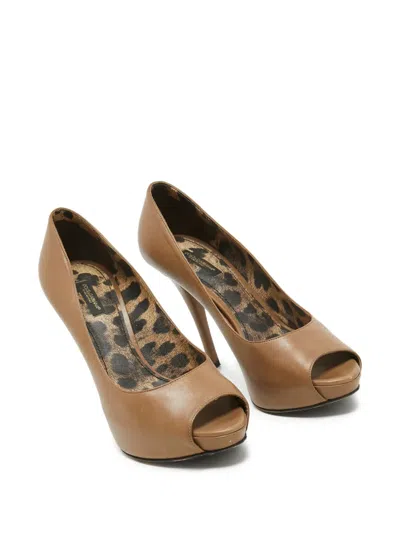 Pre-owned Dolce & Gabbana 130mm Leather Pumps In Brown
