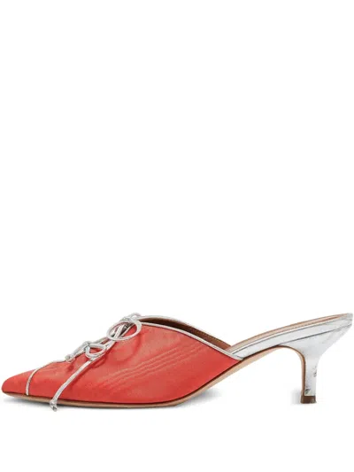 Pre-owned Malone Souliers  55mm Victoria Satin Bow-embellished Mules In Orange