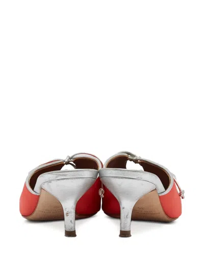 Pre-owned Malone Souliers  55mm Victoria Satin Bow-embellished Mules In Orange