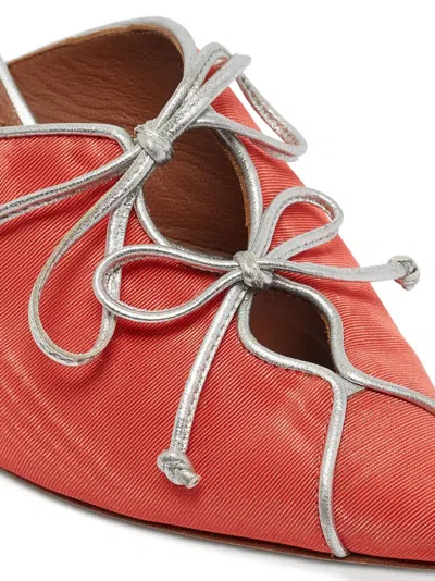 Pre-owned Malone Souliers  55mm Victoria Satin Bow-embellished Mules In Orange