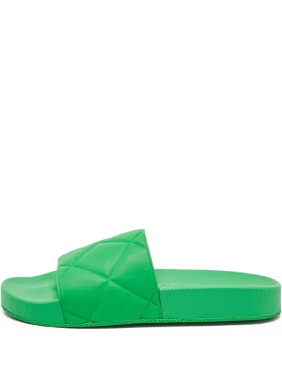Pre-owned Bottega Veneta Diamond-pattern Slides In Green