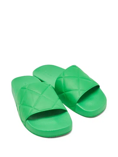 Pre-owned Bottega Veneta Diamond-pattern Slides In Green