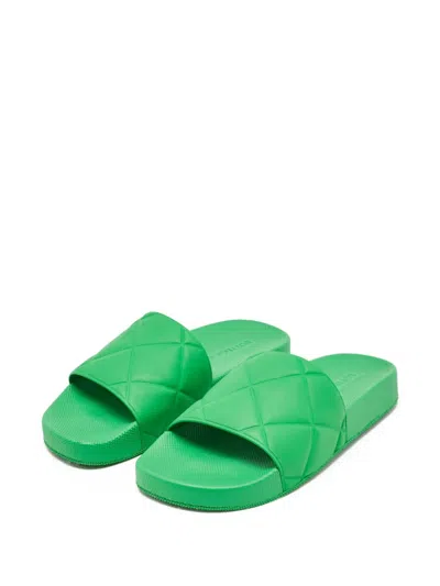 Pre-owned Bottega Veneta Diamond-pattern Slides In Green