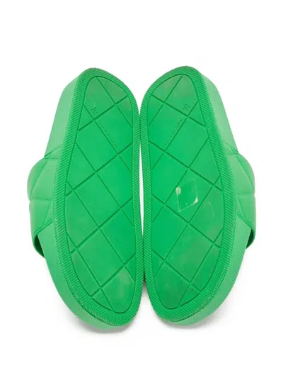 Pre-owned Bottega Veneta Diamond-pattern Slides In Green